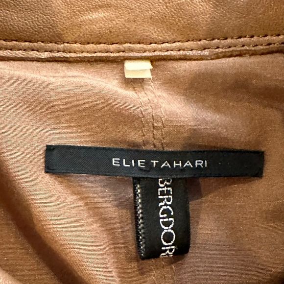 ELIE TAHARI X BERGDORF GOODMAN Cognac Ornate Leather Jacket, Size Small - Picture 11 of 13